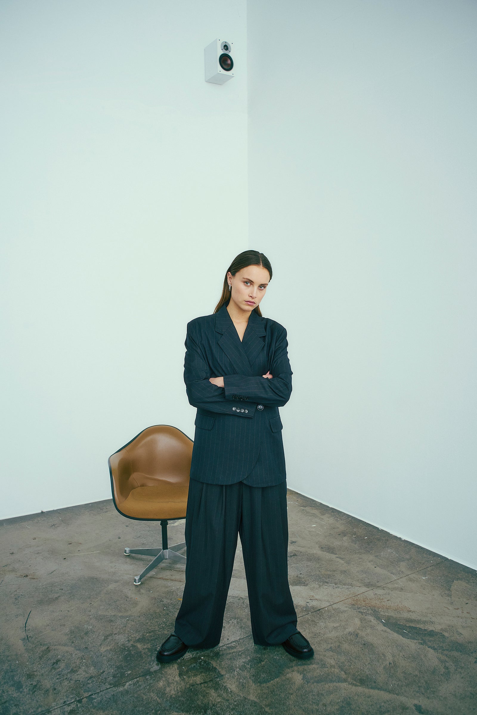 Kandria Pants, Brown Pinstripe