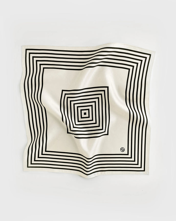 Striped Small Silk Scarf, White / Navy