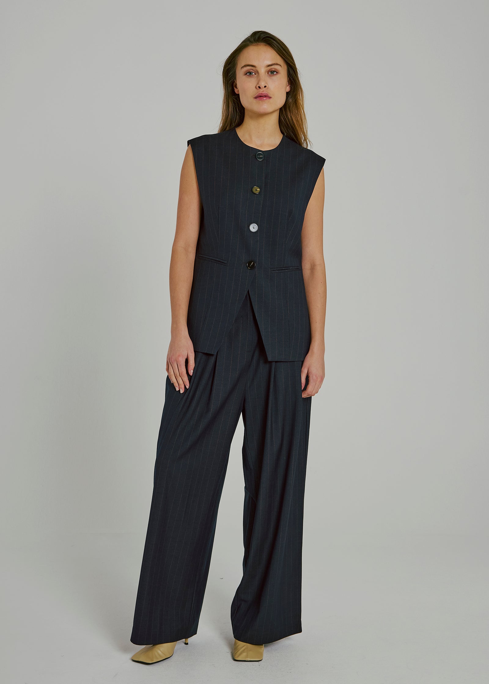 Kandria Pants, Brown Pinstripe