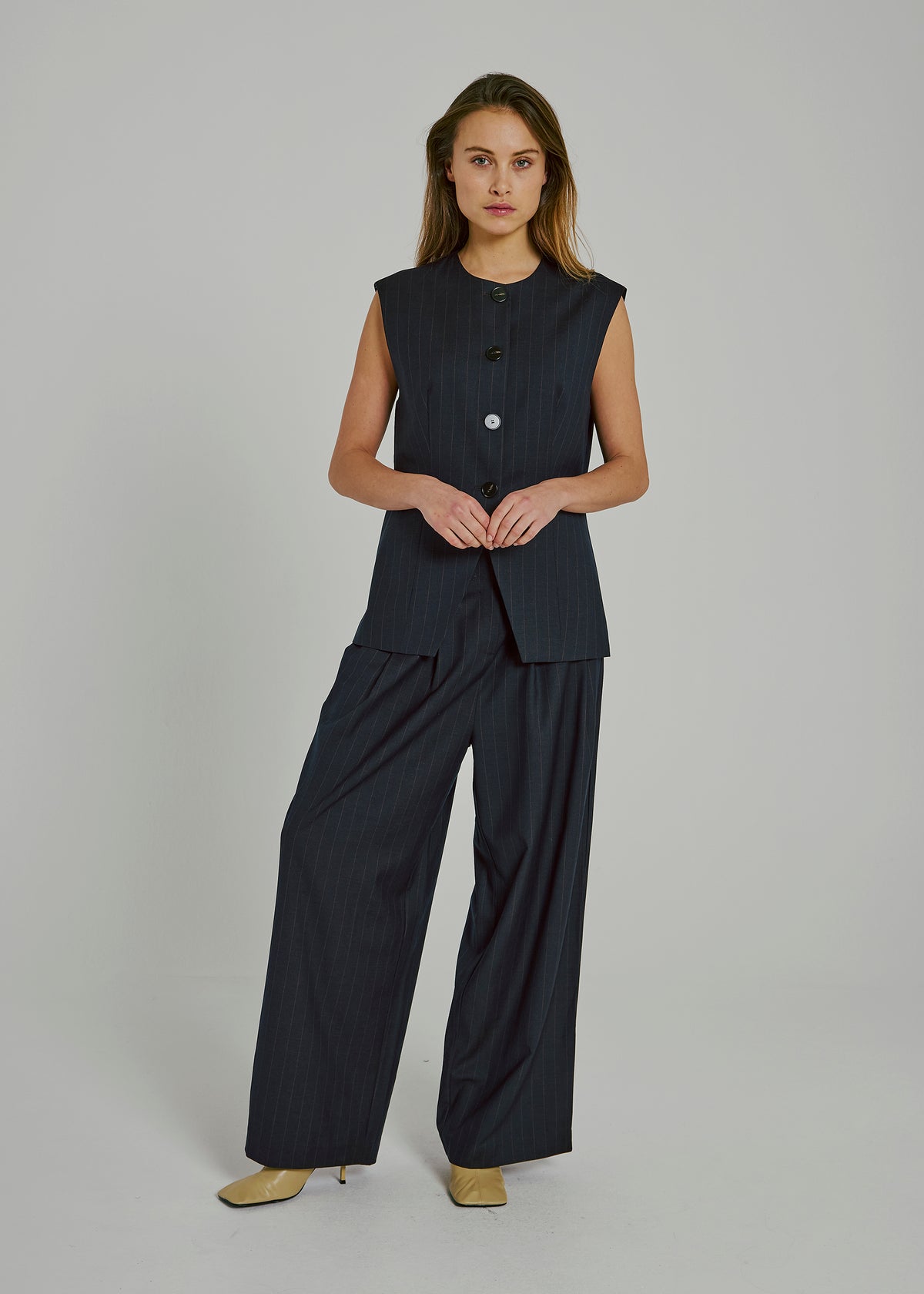 Kandria Pants, Brown Pinstripe