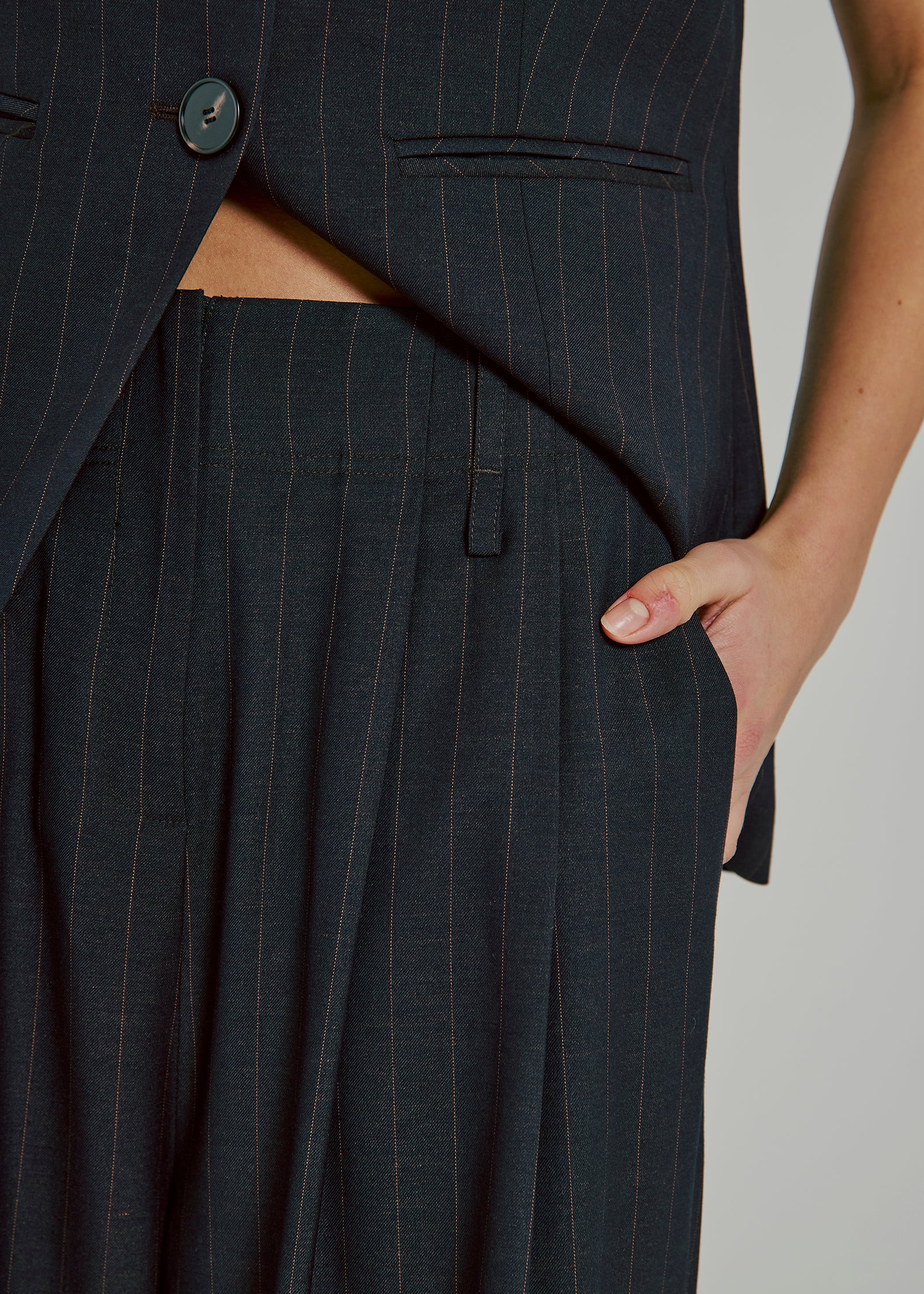 Kandria Pants, Brown Pinstripe