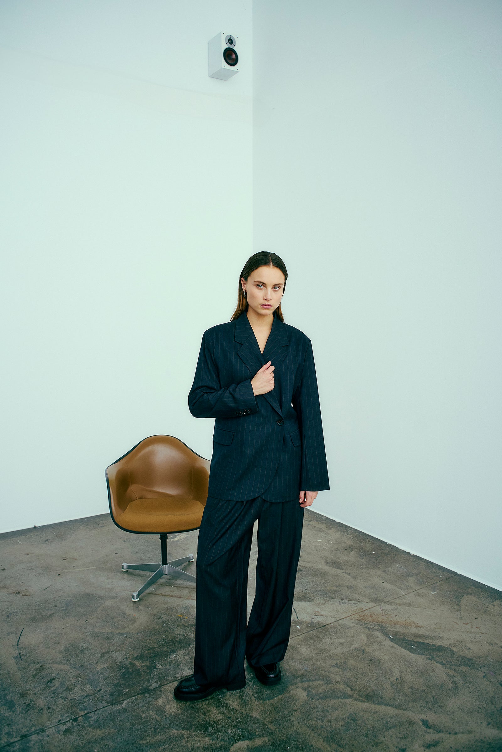 Kandria Pants, Brown Pinstripe