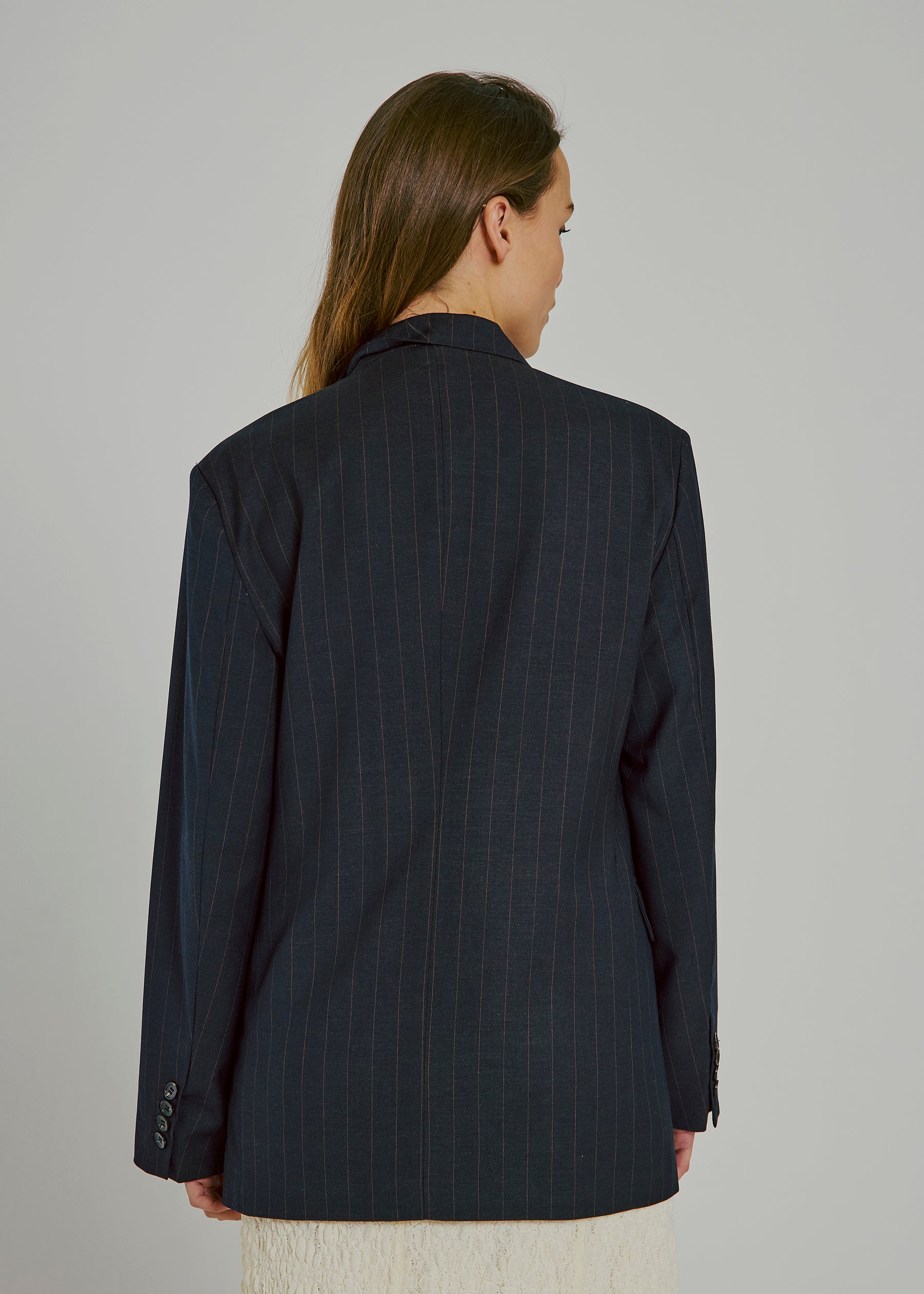 Kandria Shaped Blazer, Brown Pinstripe