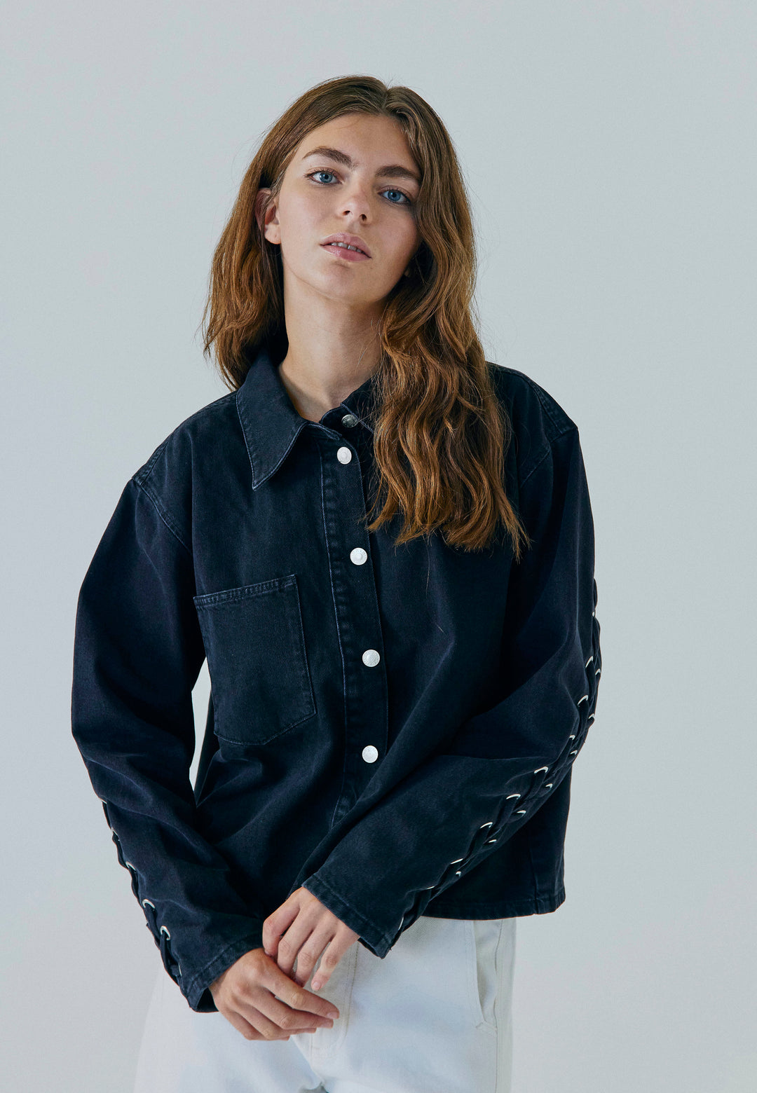 Kenzie Lace Denim Jacket - Washed Black