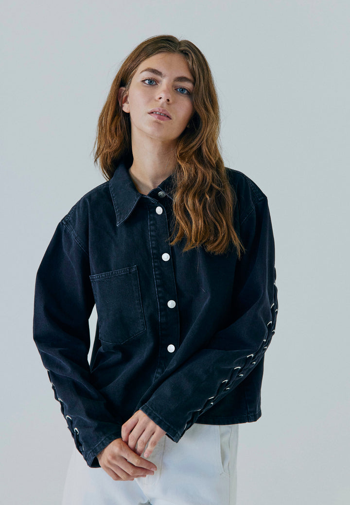Kenzie Lace Denim Jacket - Washed Black
