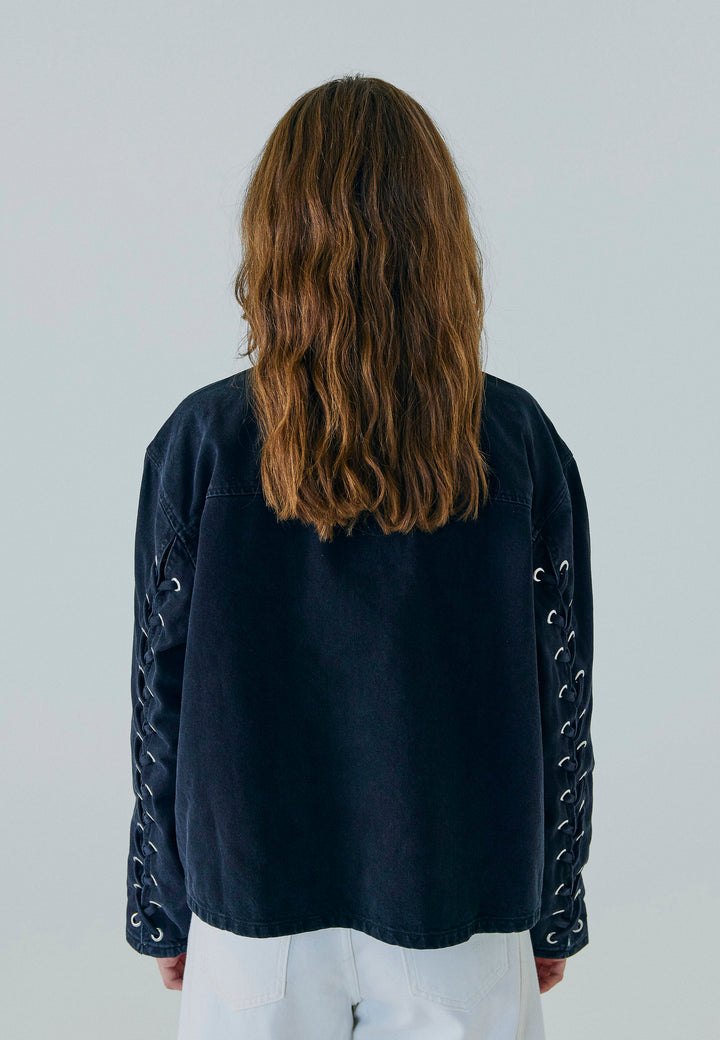 Kenzie Lace Denim Jacket - Washed Black