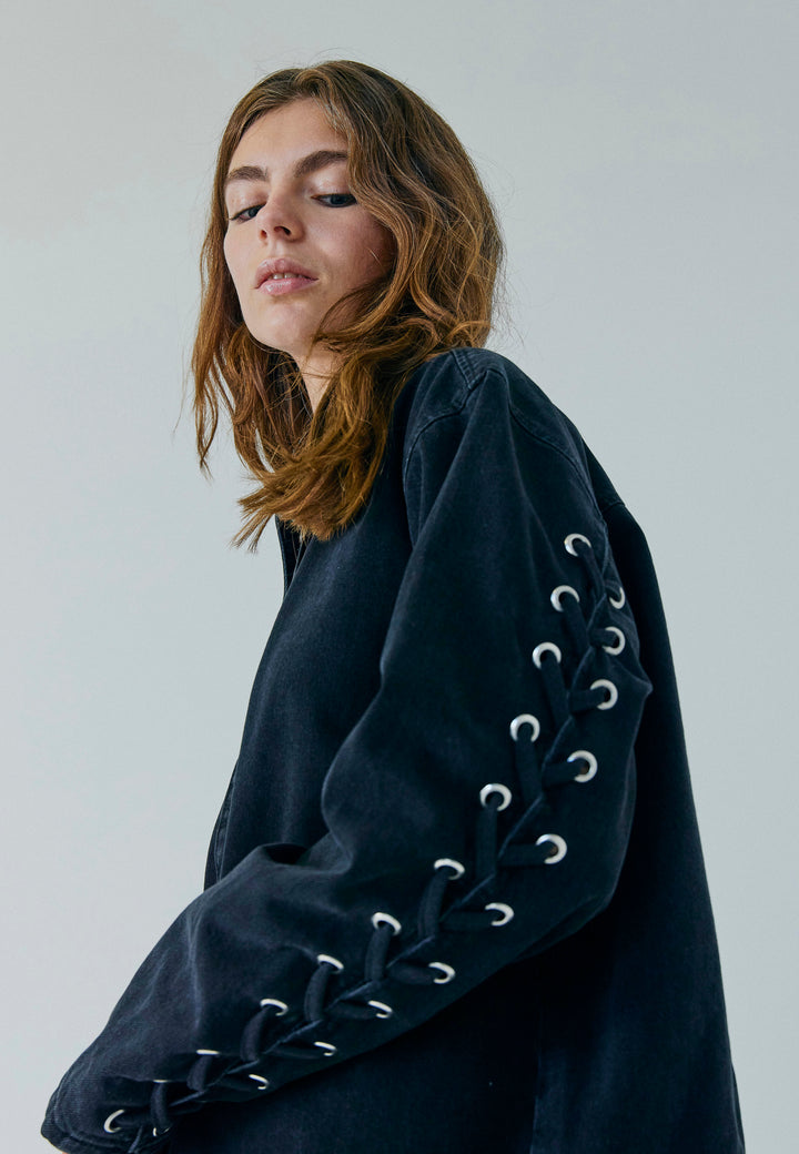 Kenzie Lace Denim Jacket - Washed Black