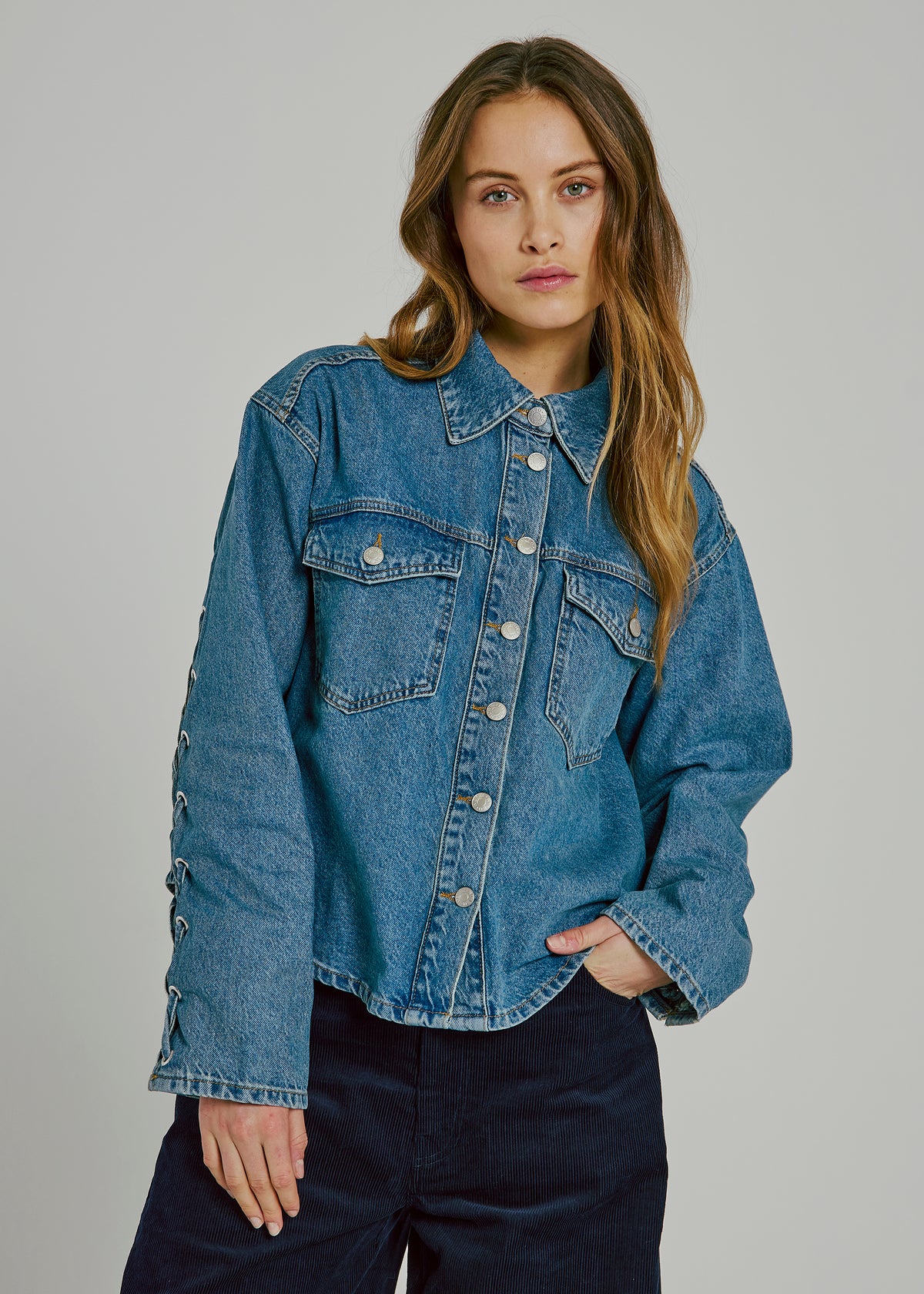 Kenzie lace denim shirt, Denim Blue