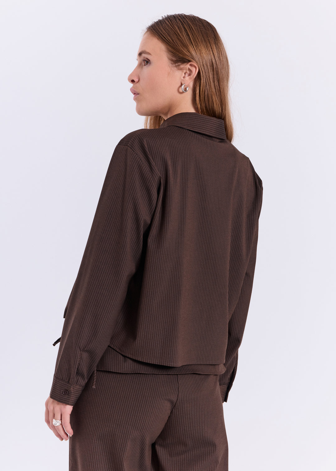 Willow String Shirt - Brown Pinstripe