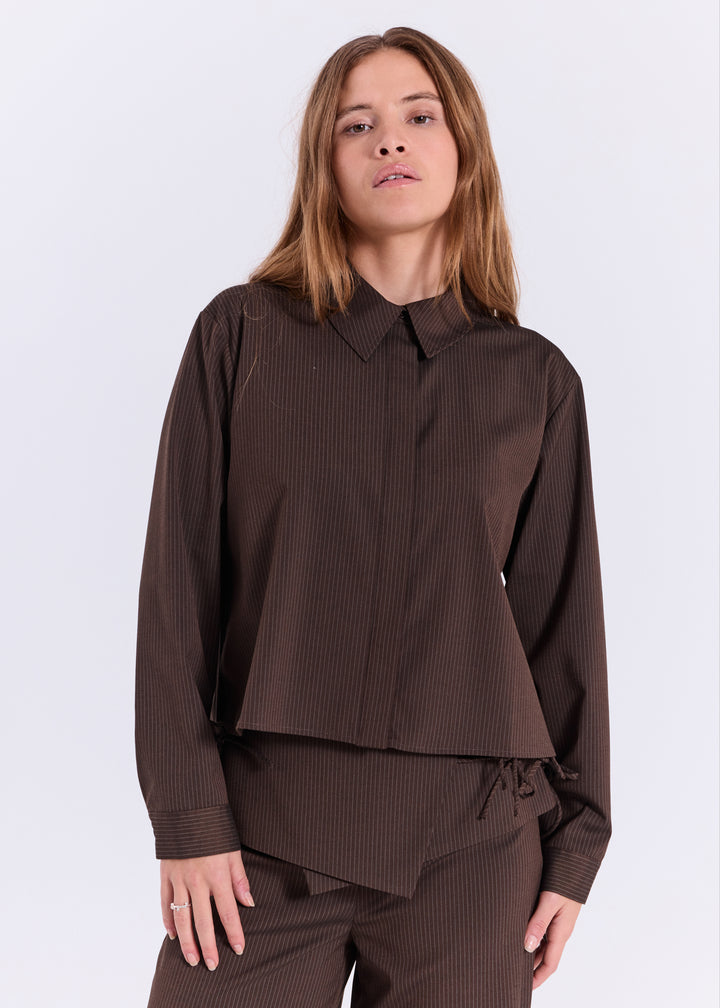 Willow String Shirt - Brown Pinstripe