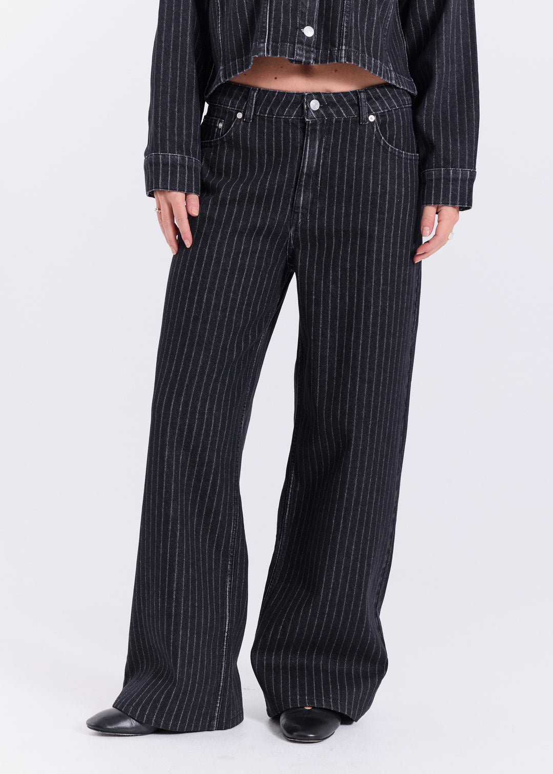 Hannoli Pinstripe Jeans - Black