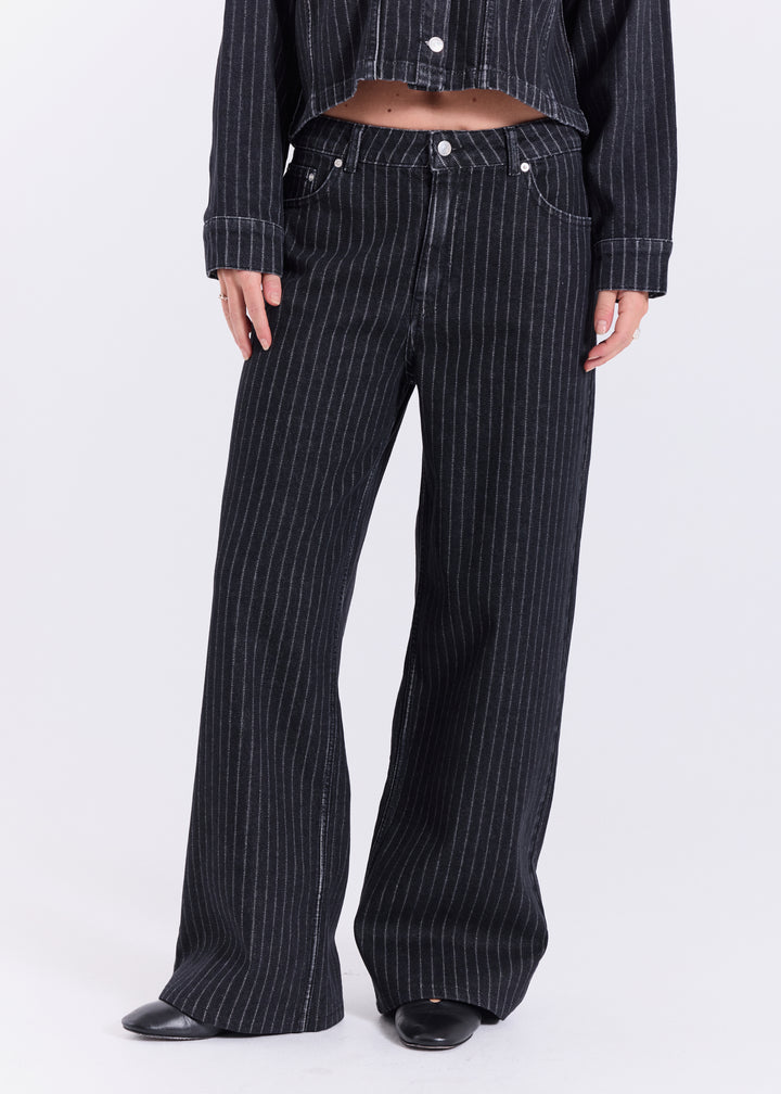 Hannoli Pinstripe Jeans - Black