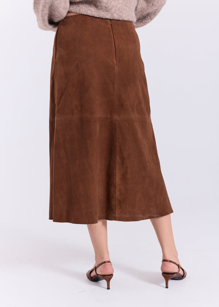 Nathalio Suede Midi Skirt - Caramel Brown