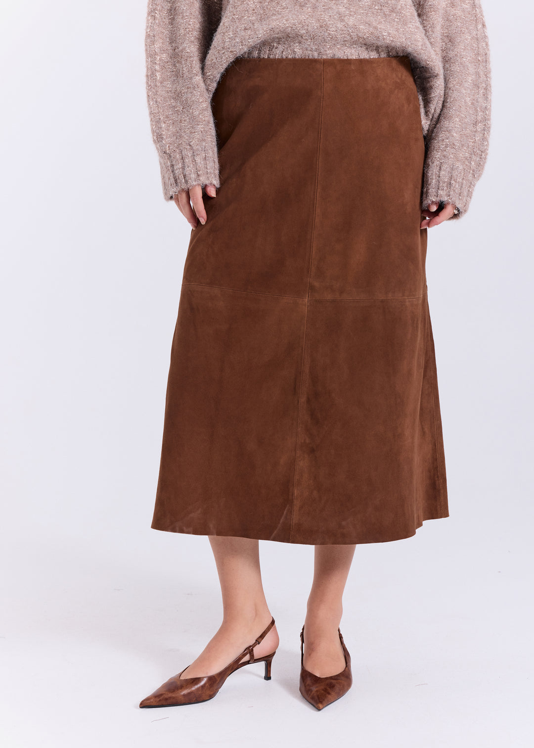 Nathalio Suede Midi Skirt - Caramel Brown