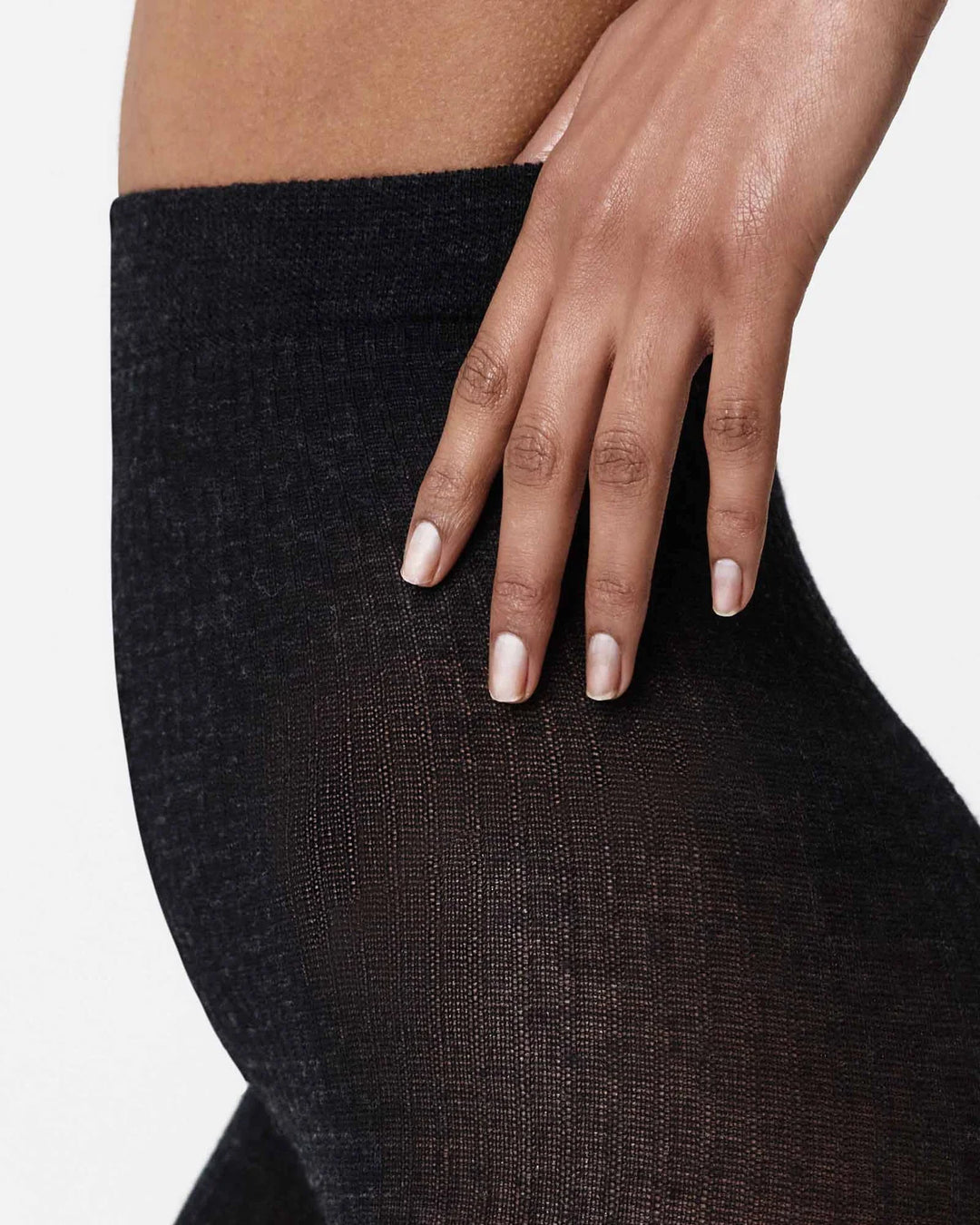 Diana Rib Wool Tights - Black Melange