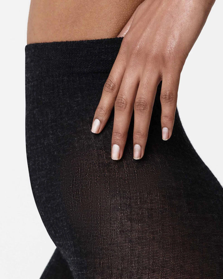 Diana Rib Wool Tights - Black Melange