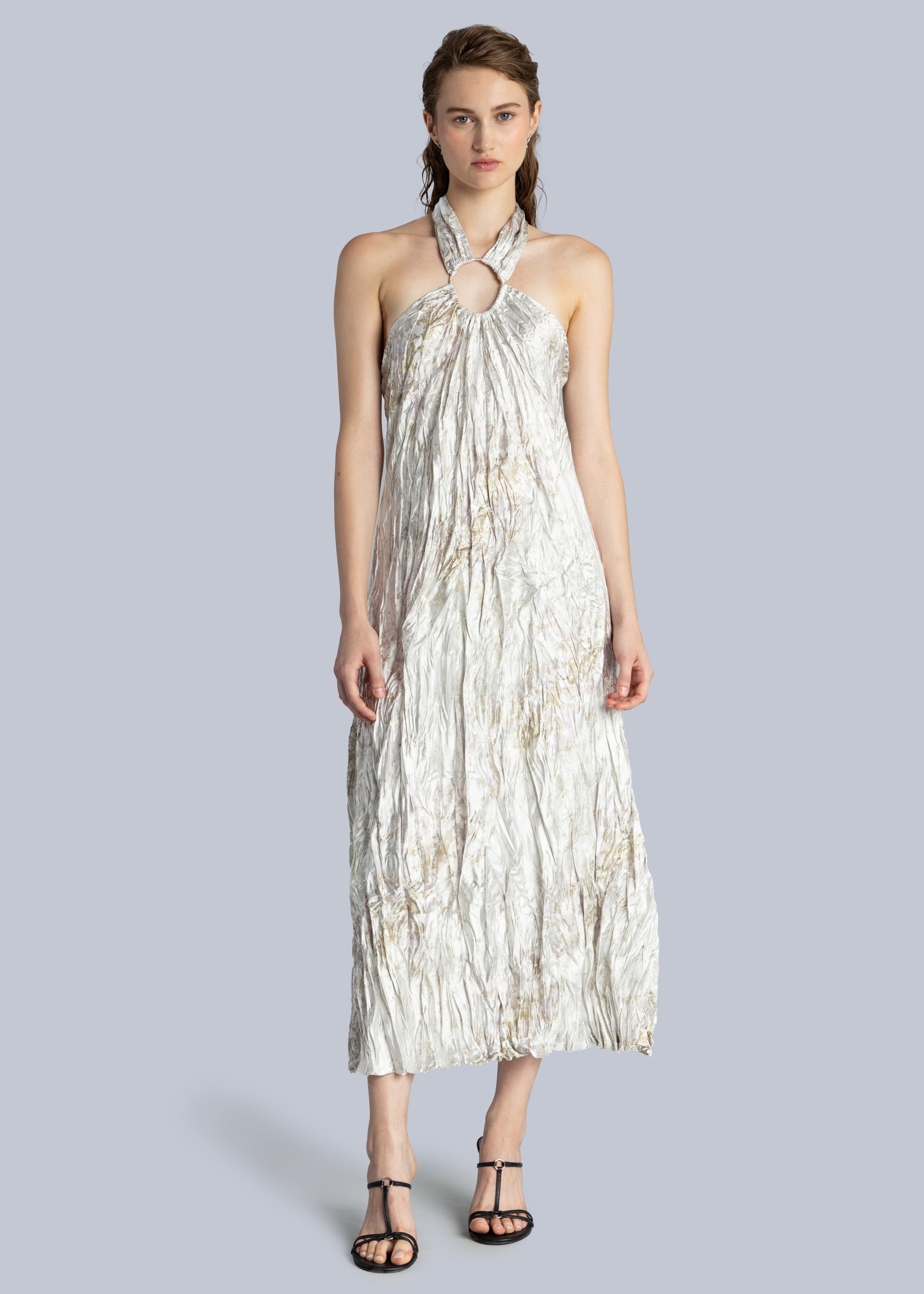 Crinkle Satin Cut-Out Maxi Dress