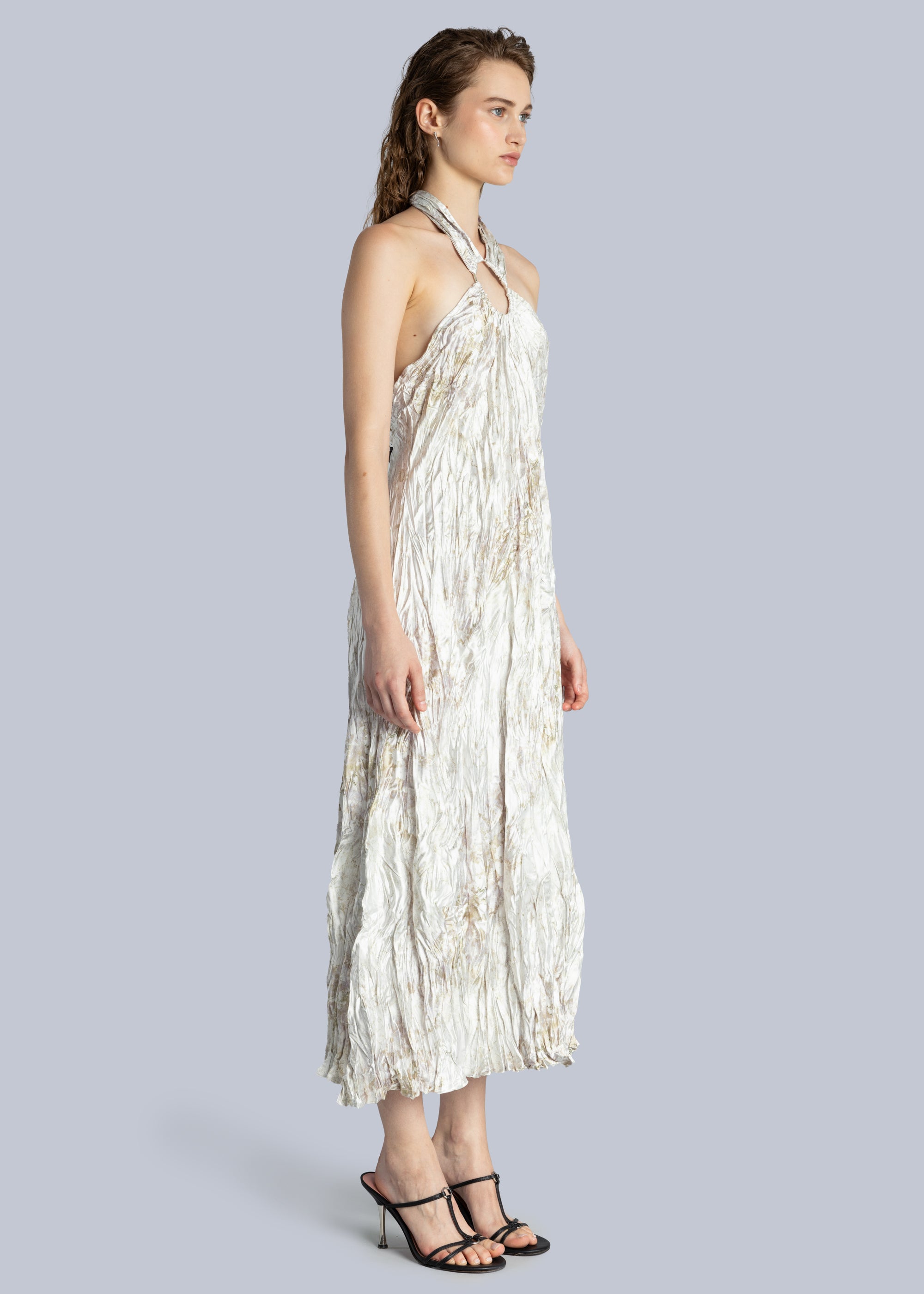 Crinkle Satin Cut-Out Maxi Dress