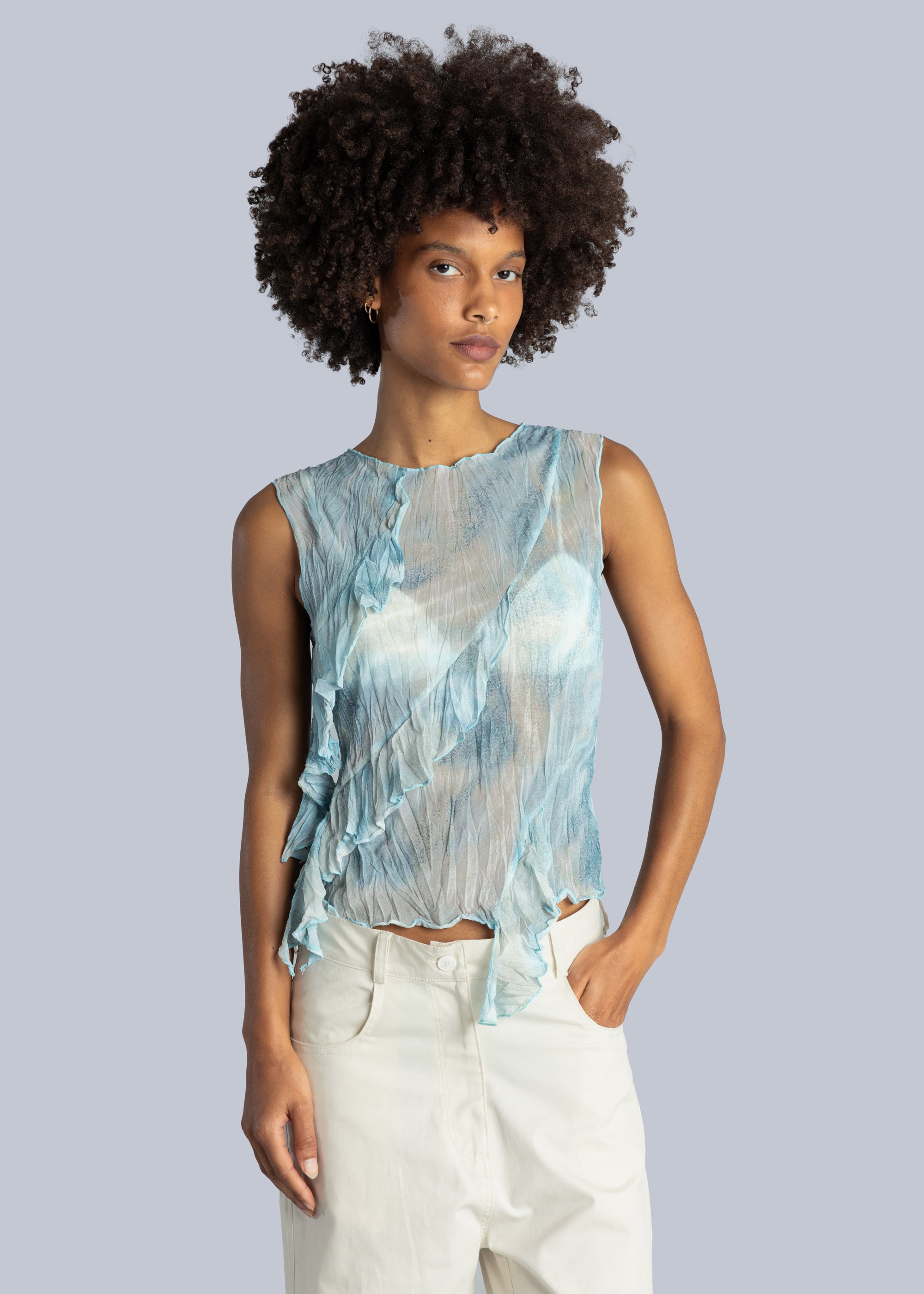 Asymmetric Ruffle Top, Water Print