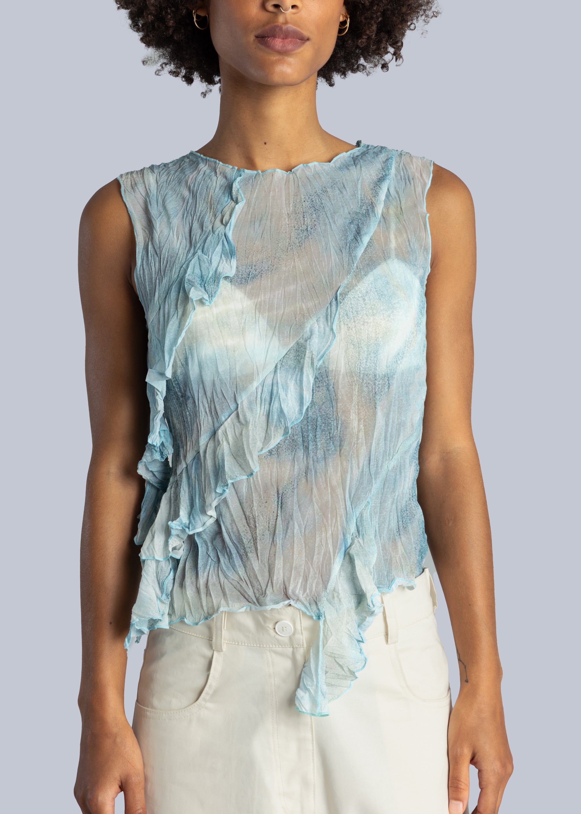 Asymmetric Ruffle Top, Water Print