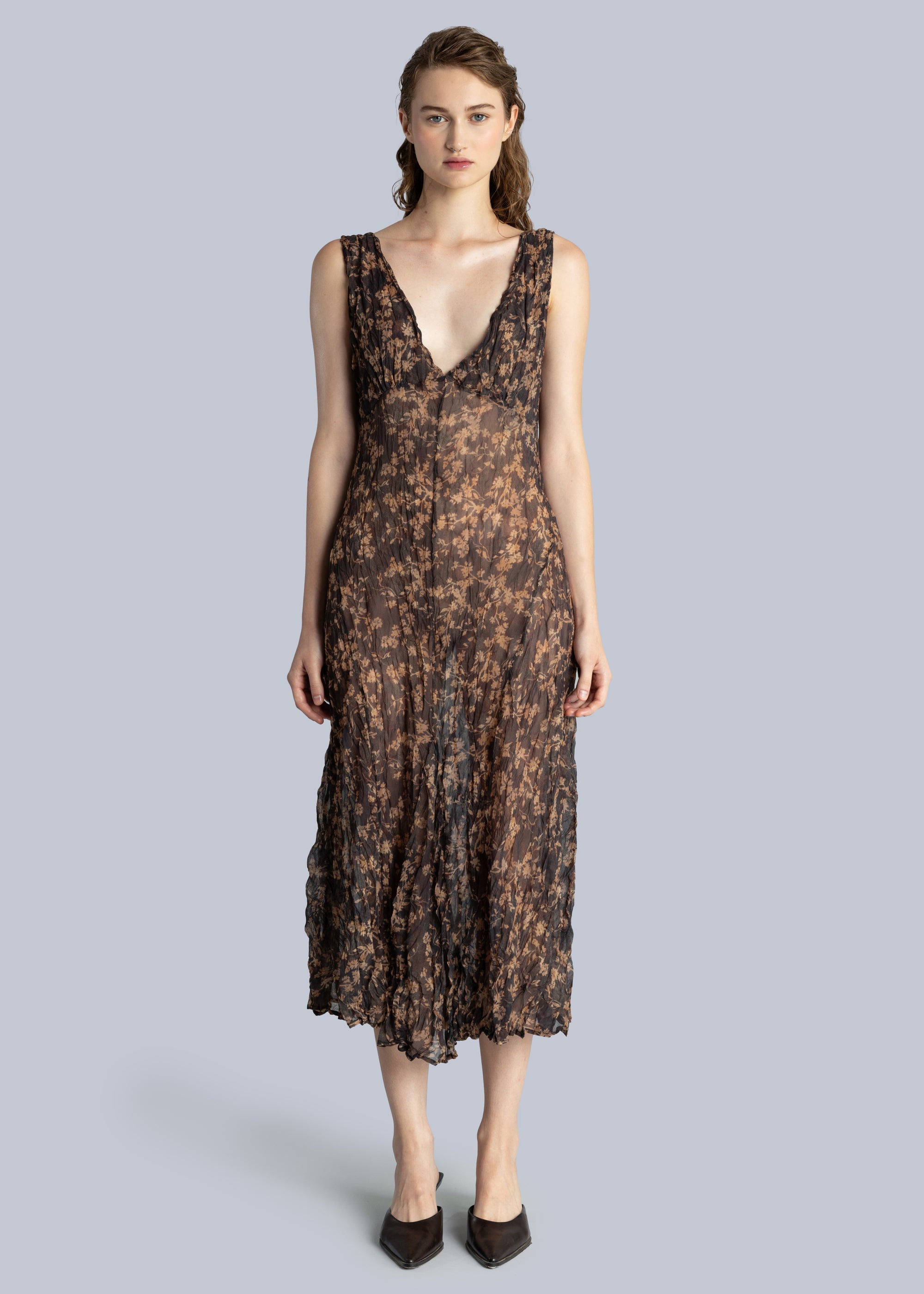Crinkle Chiffon Midi Dress