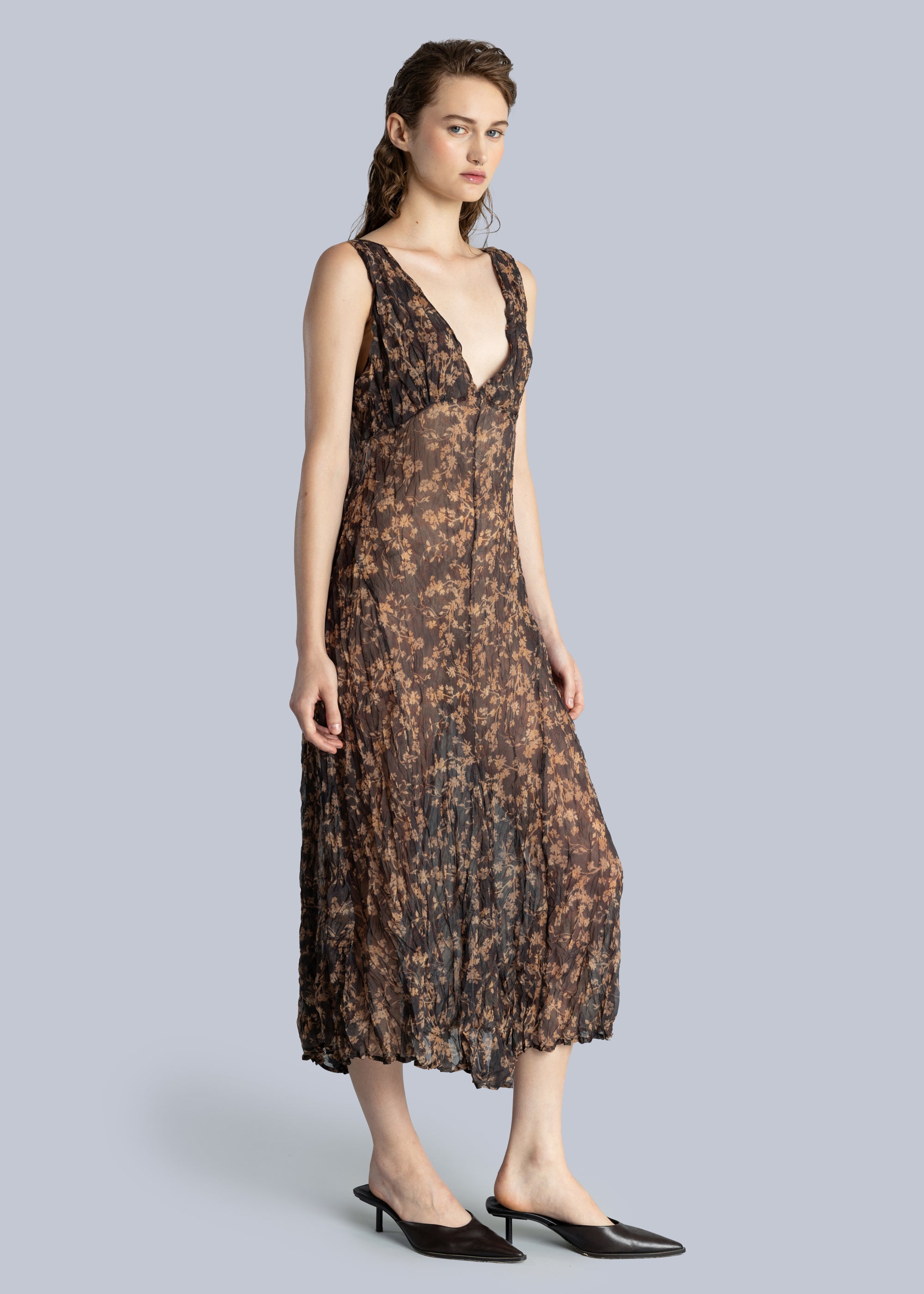 Crinkle Chiffon Midi Dress