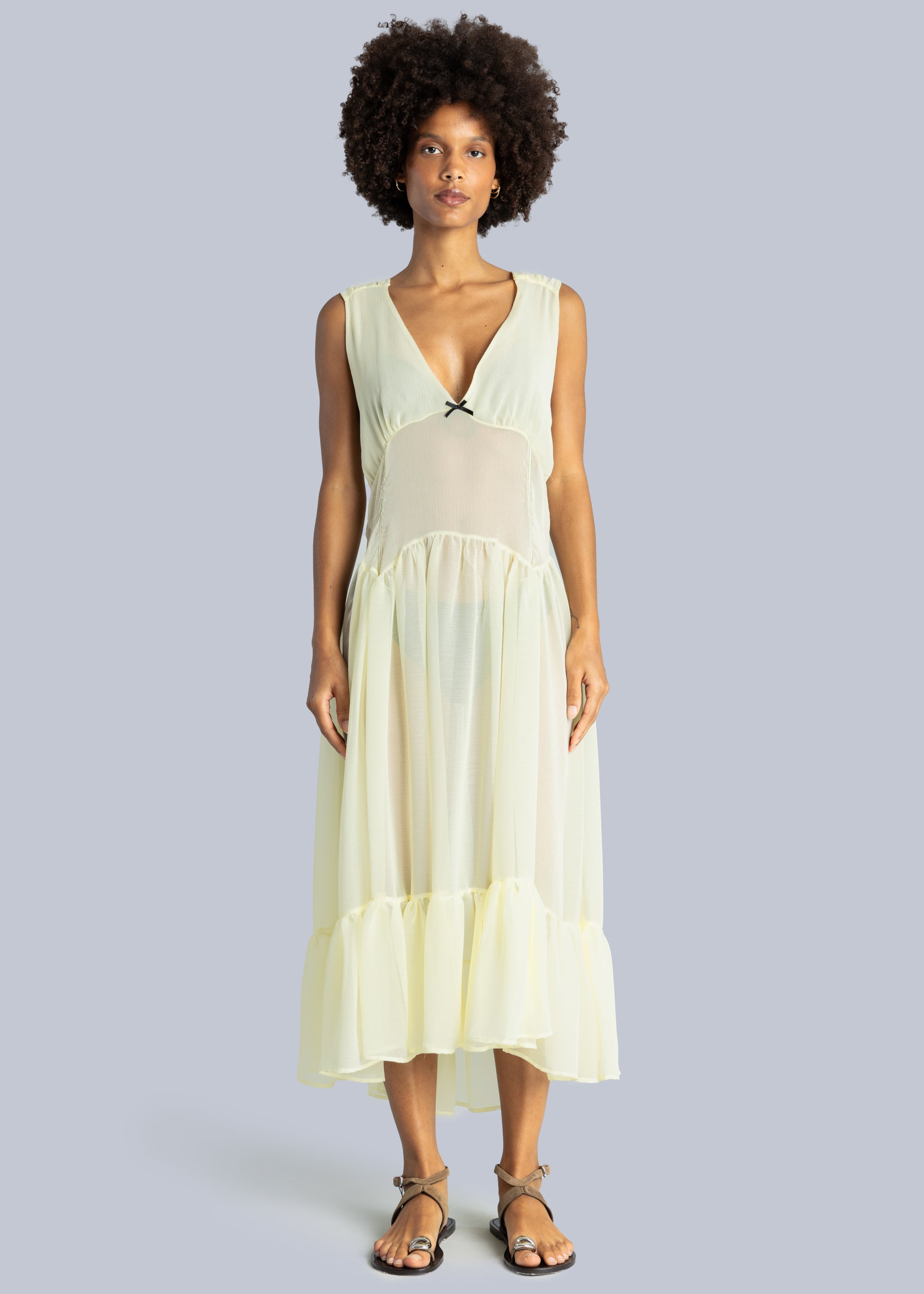 Chiffon V-Neck Midi Dress