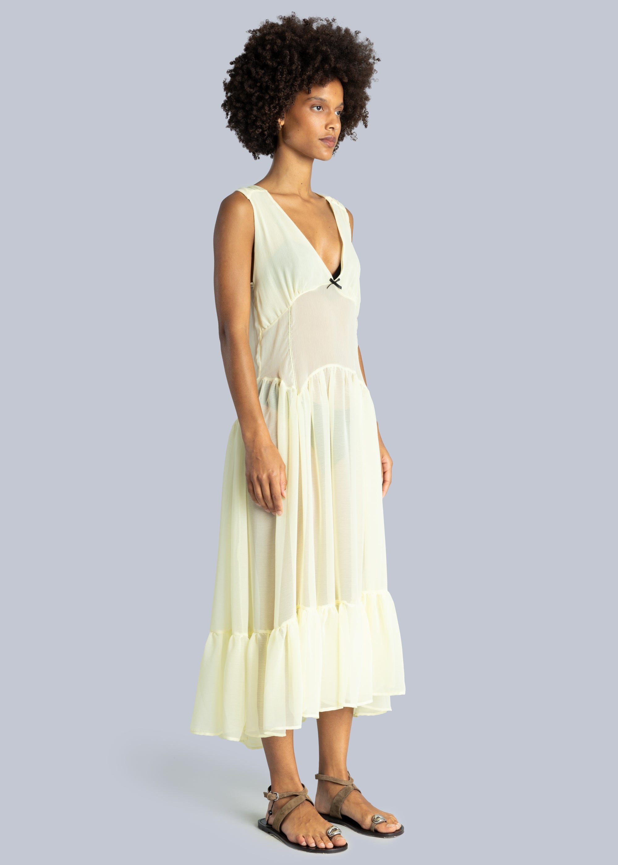 Chiffon V-Neck Midi Dress