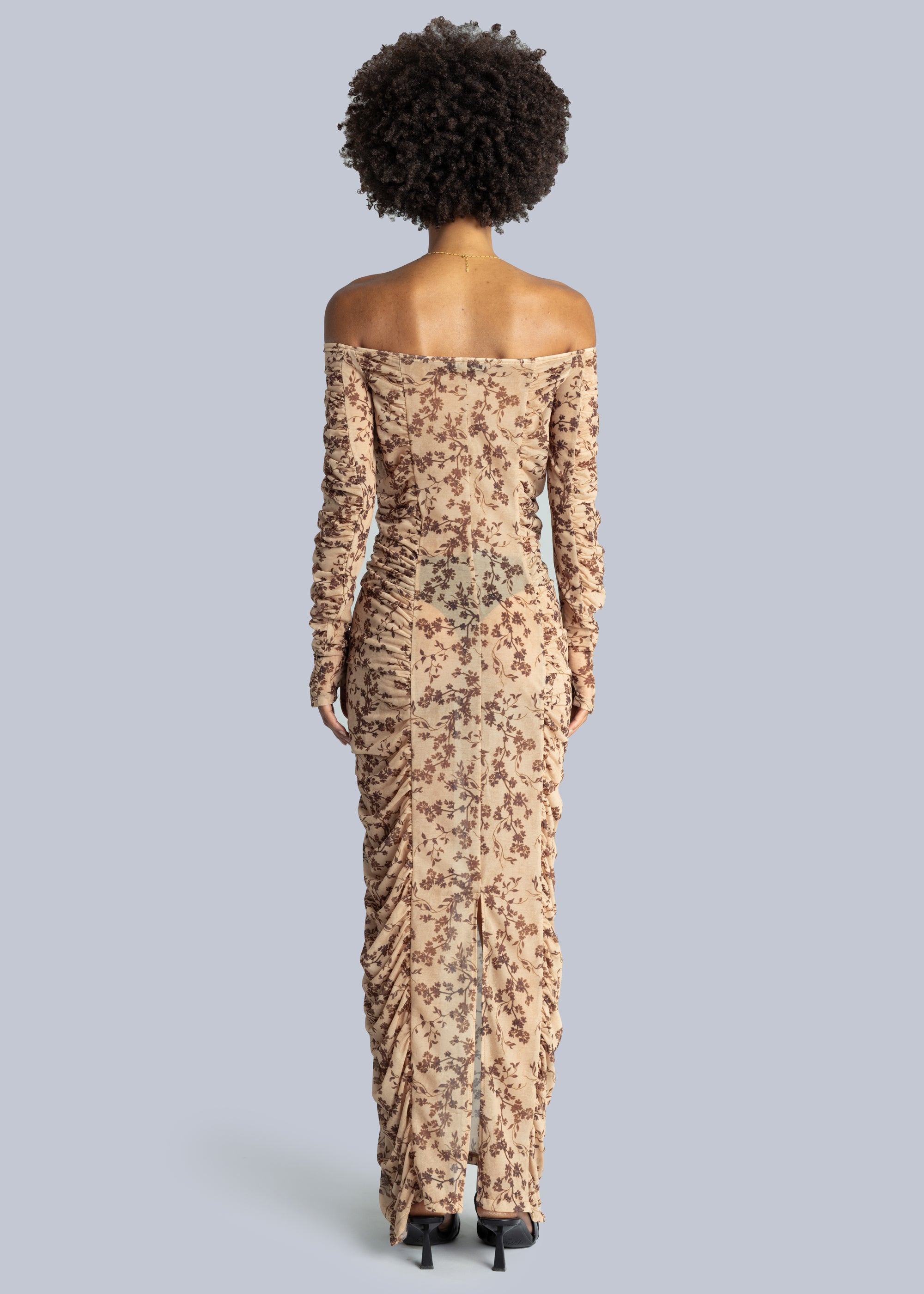 Side Gathered Bardot Midi Dress