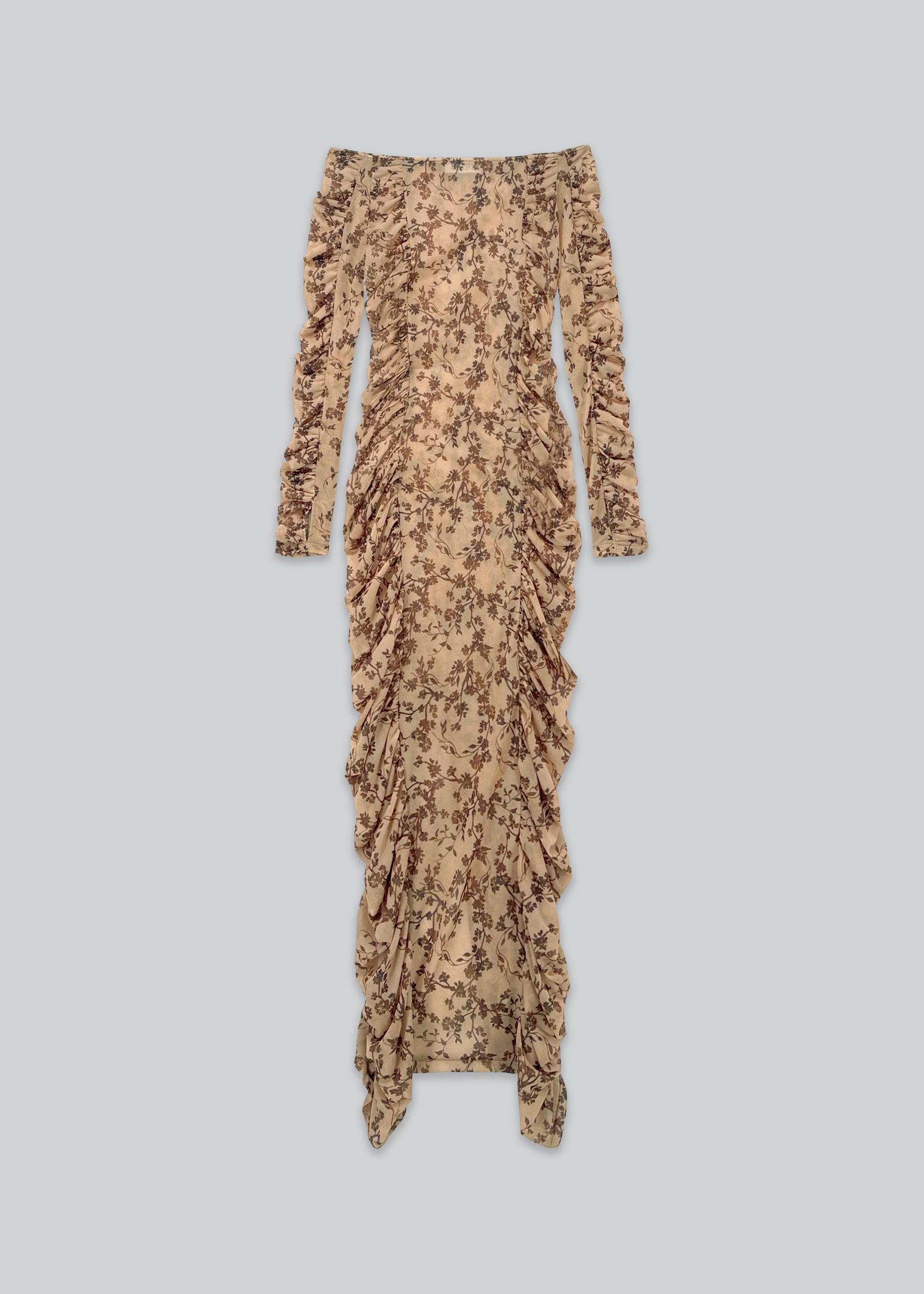 Side Gathered Bardot Midi Dress