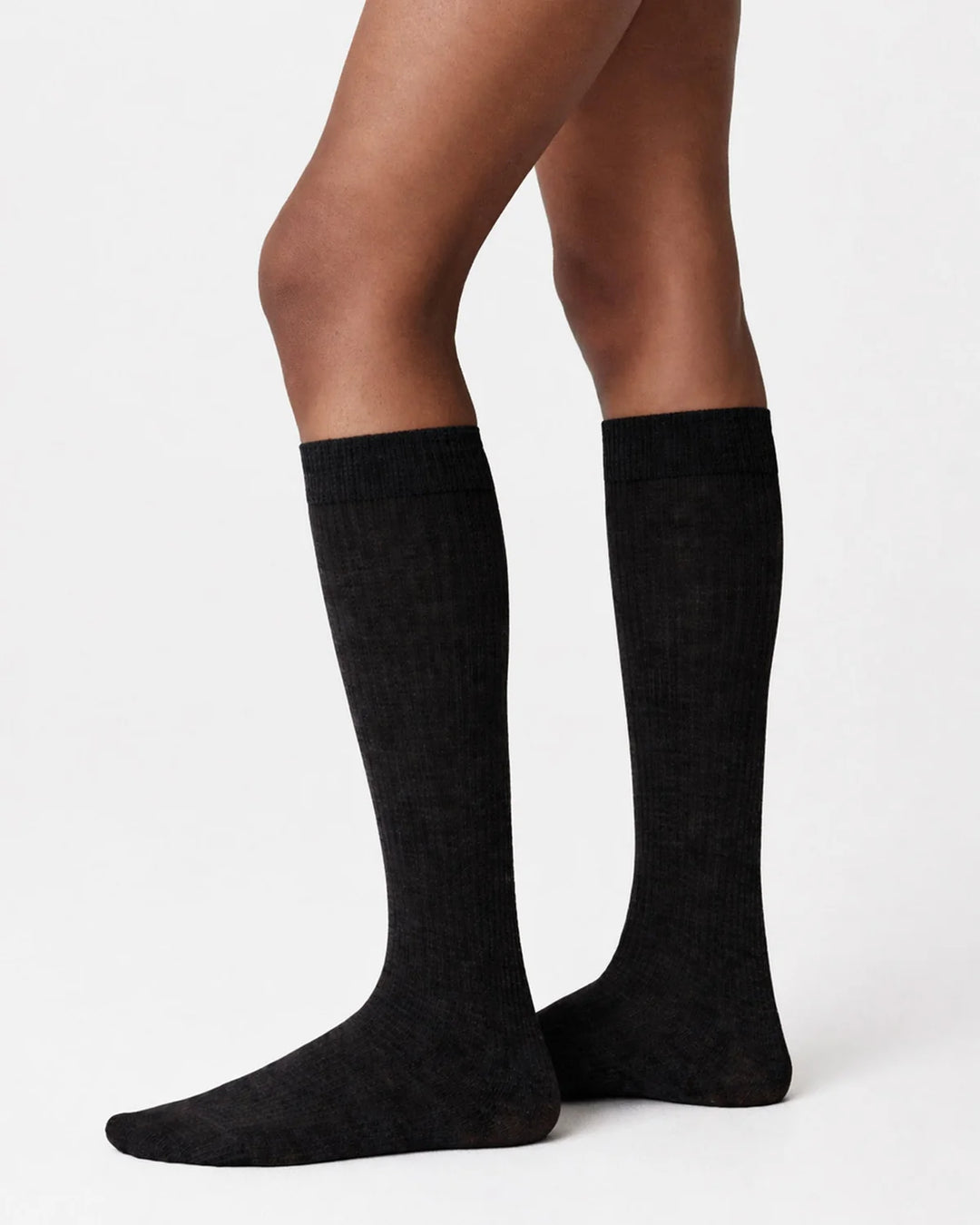 Diana Ribbed Wool High Socks - Black