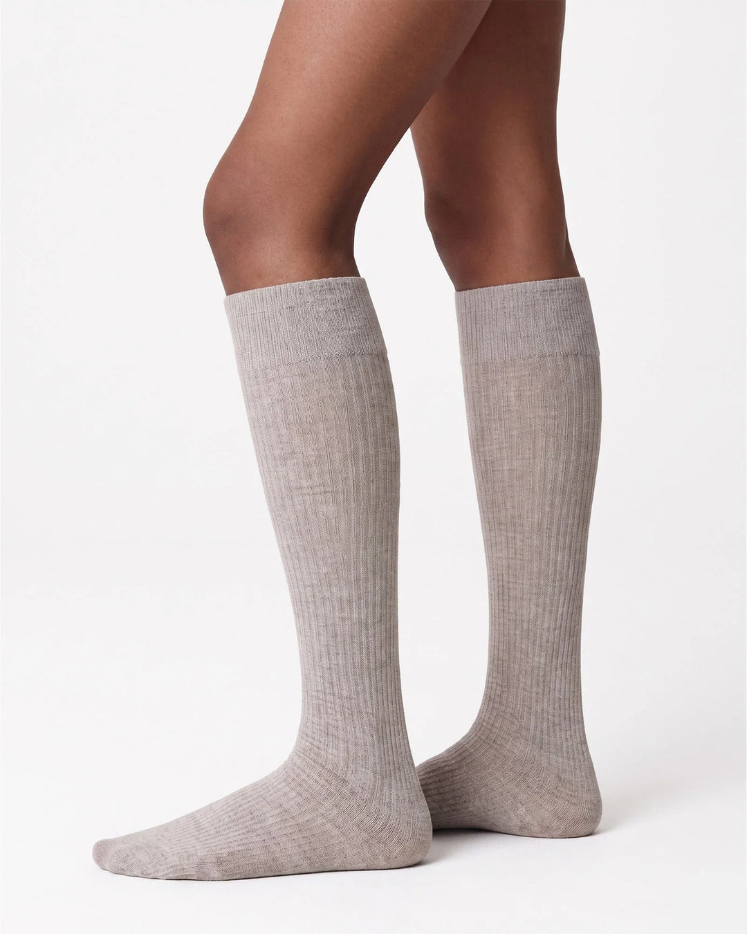 Diana Ribbed Wool High Socks - Beige