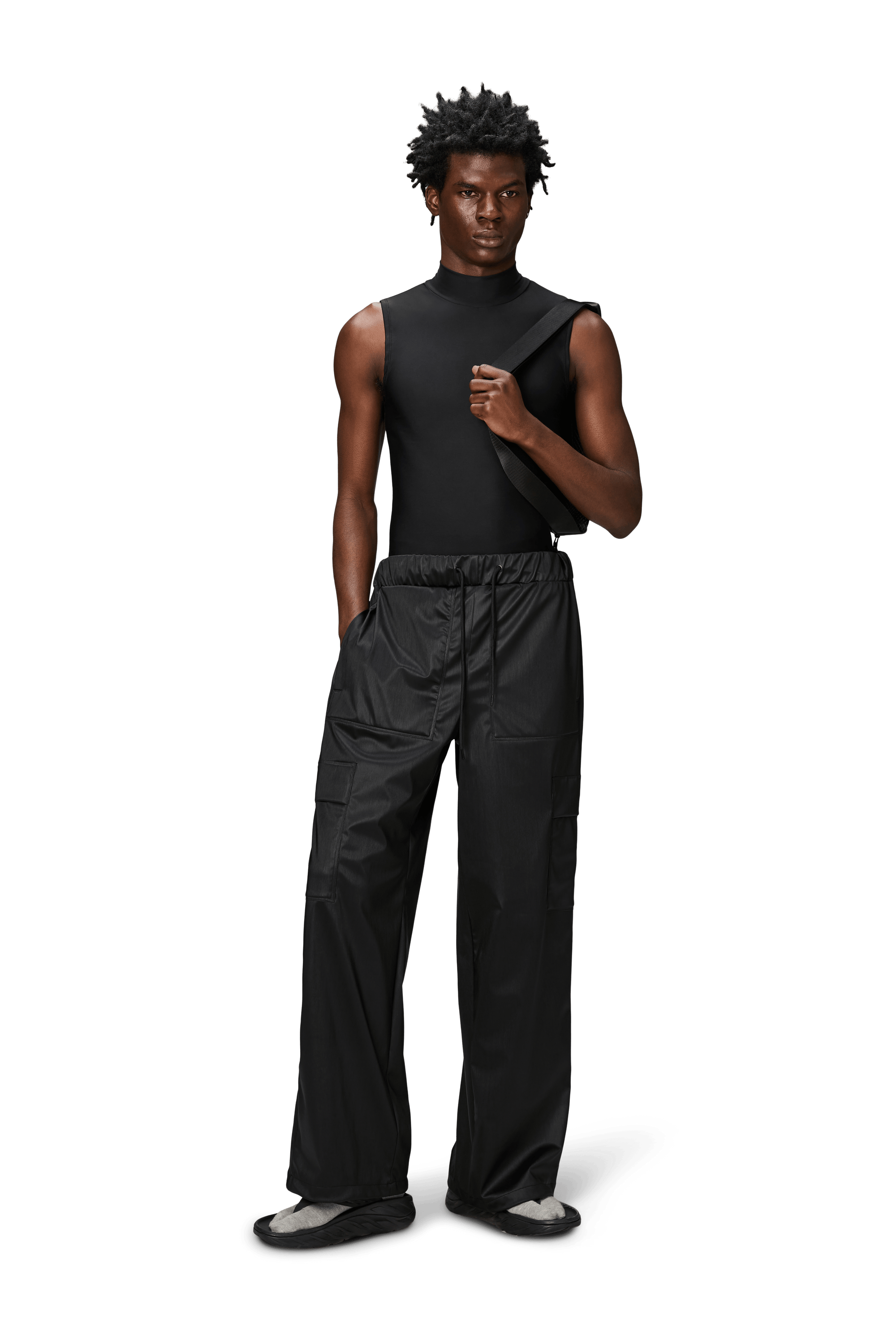 Cargo Rain Pants Wide, Black Grain