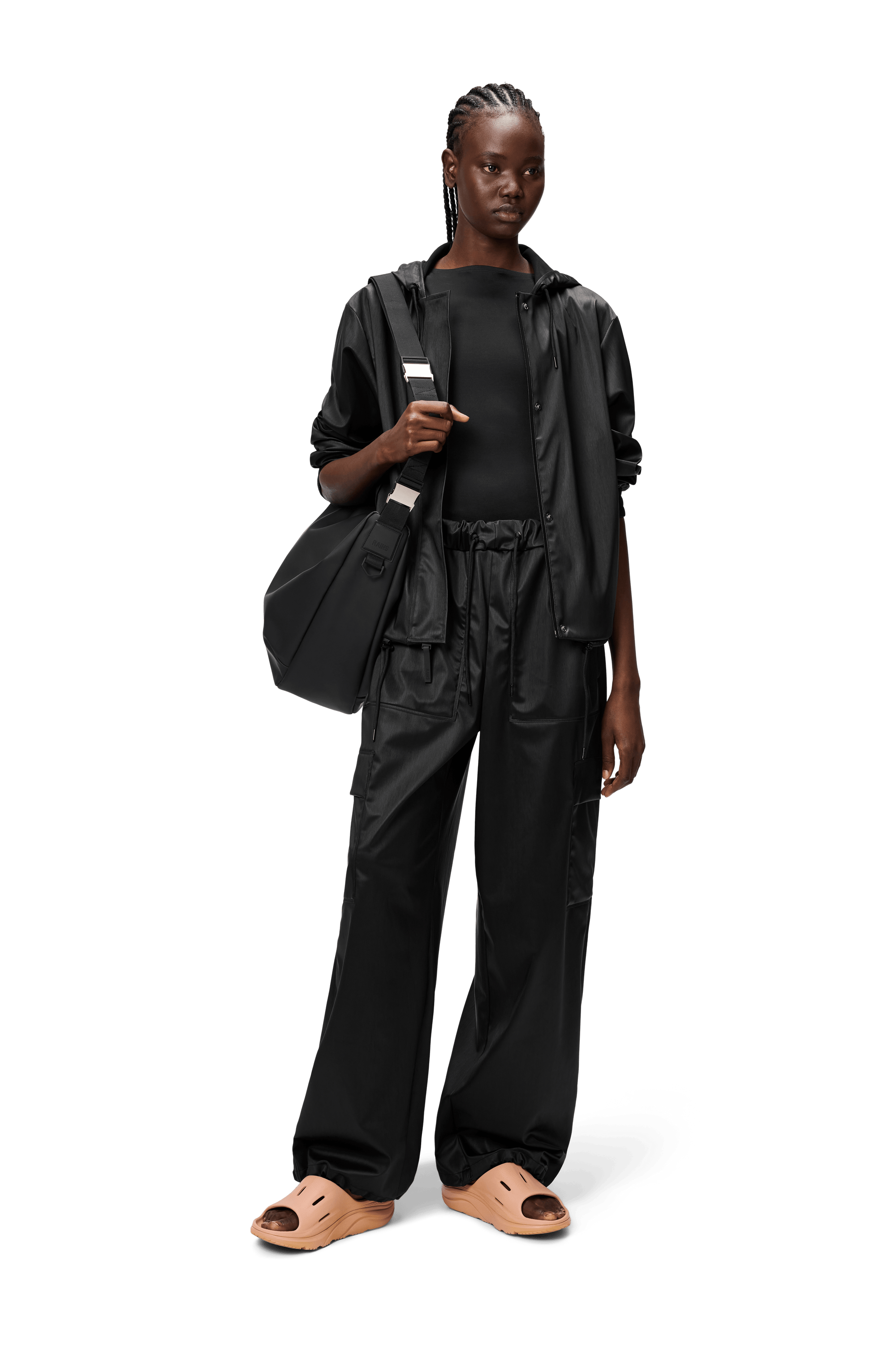 Cargo Rain Pants Wide, Black Grain