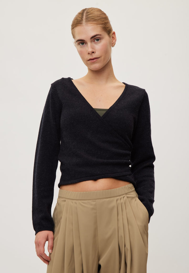 Wool Wrap Cardigan - Dark Navy Melange