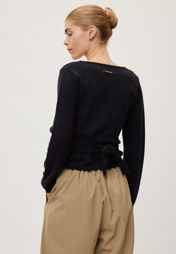Wool Wrap Cardigan - Dark Navy Melange