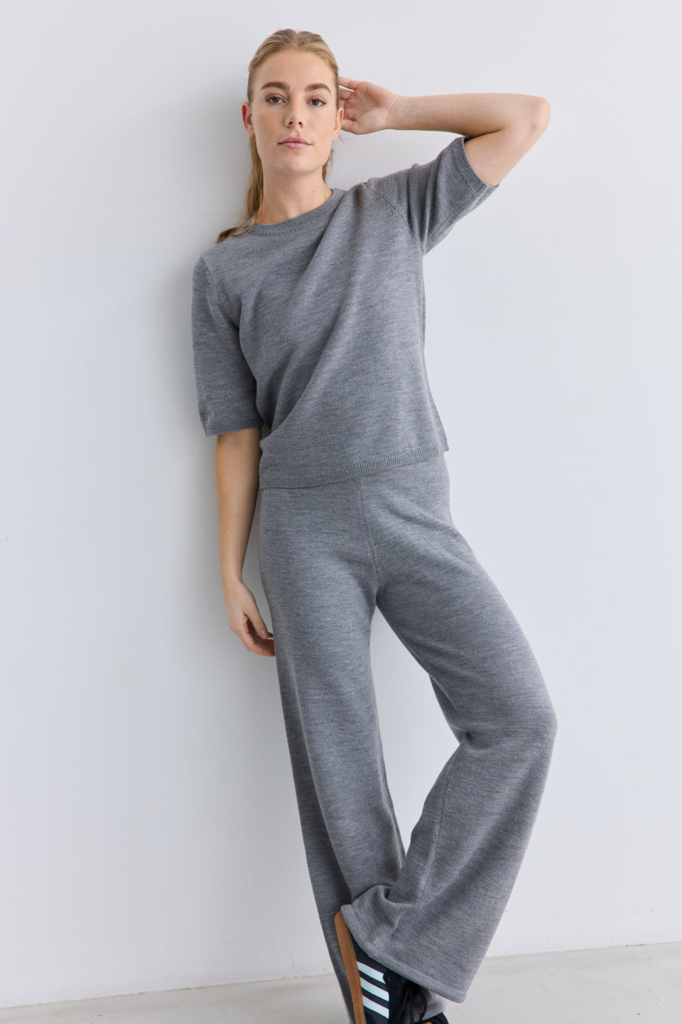 Wool Short Sleeve Keep Me, Light Grey Melange