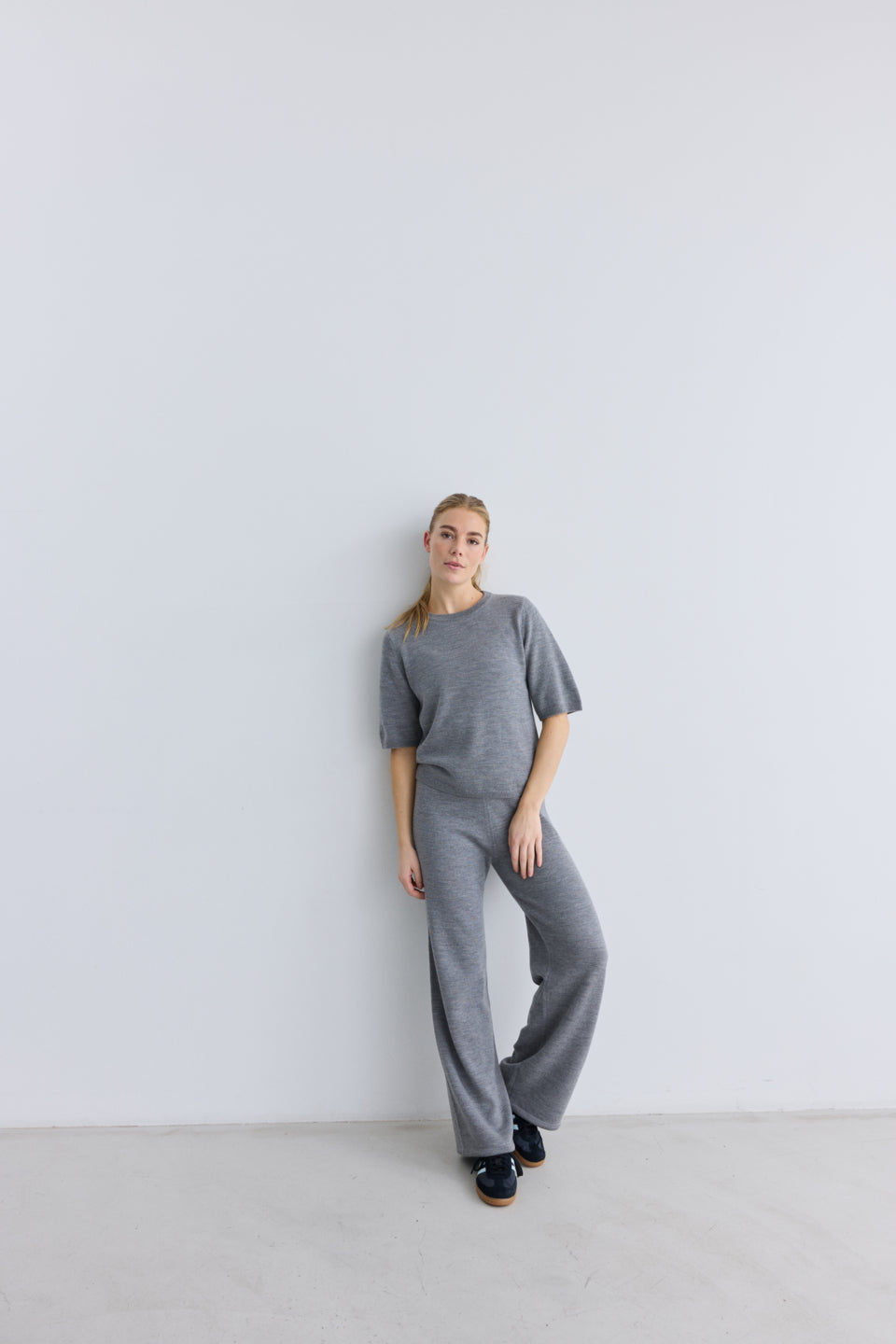 Wool Short Sleeve Keep Me, Light Grey Melange