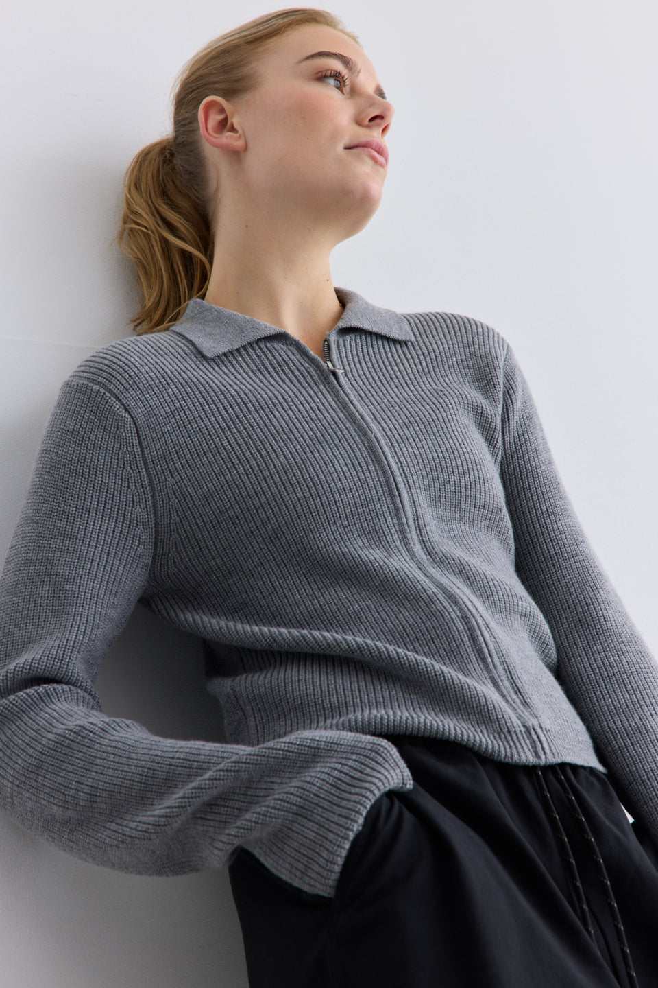 Wool Zip Cardigan Keep Me, Light Grey Melange