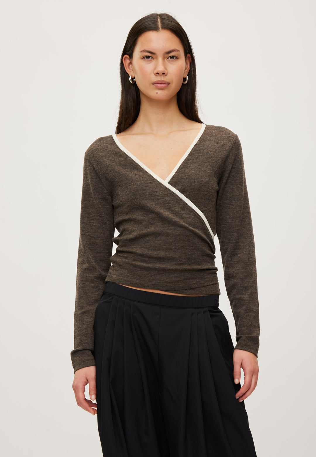 Merino Wool Wrap Cardigan - Brown Melange