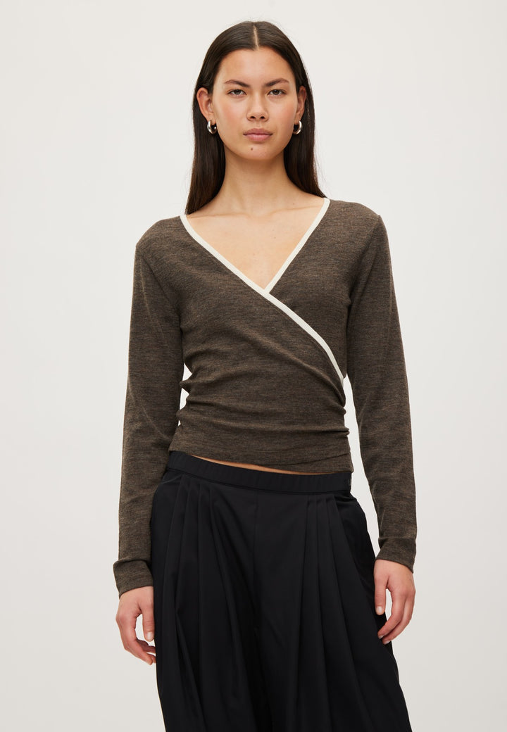 Merino Wool Wrap Cardigan - Brown Melange