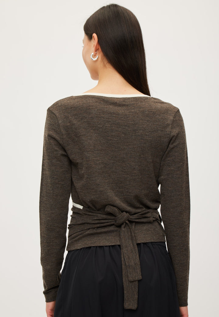 Merino Wool Wrap Cardigan - Brown Melange