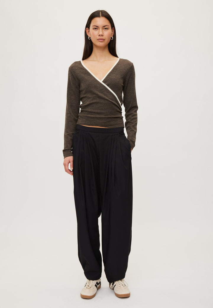 Merino Wool Wrap Cardigan - Brown Melange