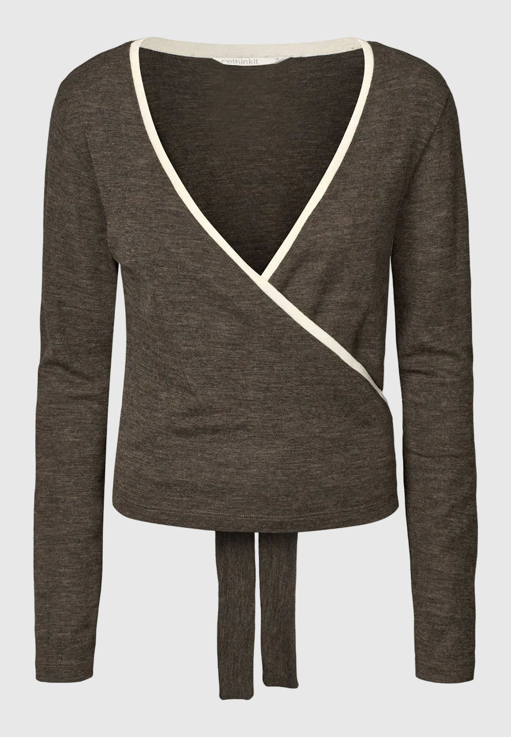 Merino Wool Wrap Cardigan - Brown Melange