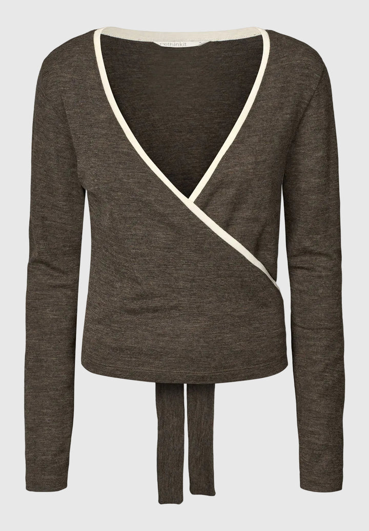 Merino Wool Wrap Cardigan - Brown Melange