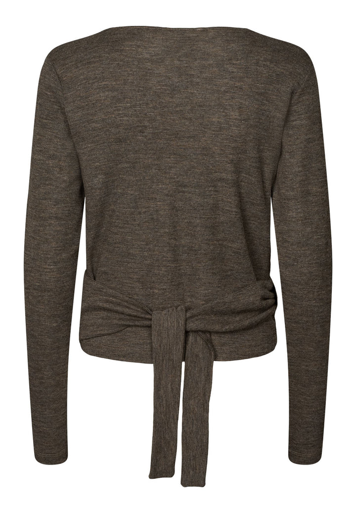 Merino Wool Wrap Cardigan - Brown Melange