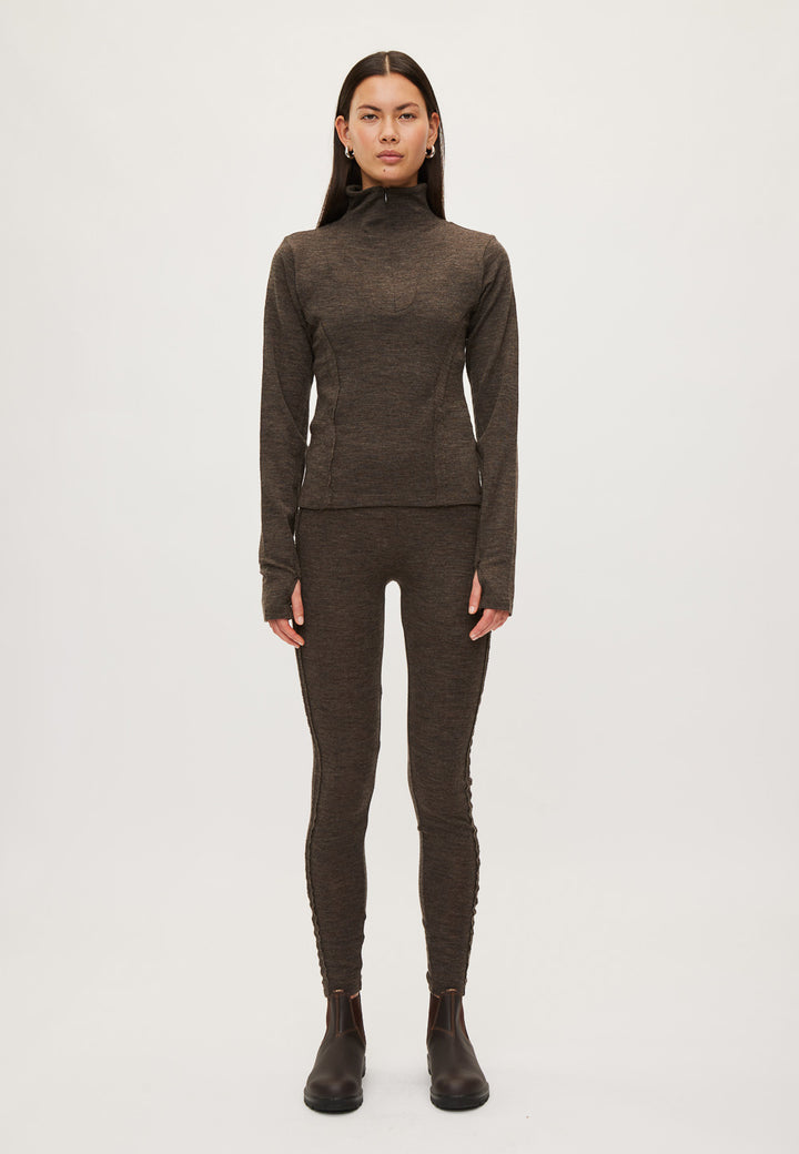 Merino Wool Leggings - Brown Melange