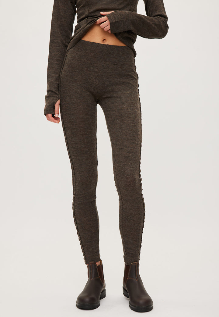 Merino Wool Leggings - Brown Melange