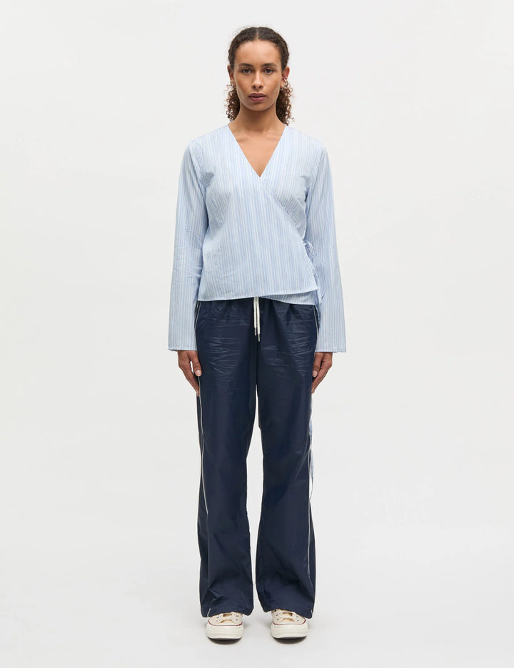 Mia Poplin Wrap Top, Pinstripe