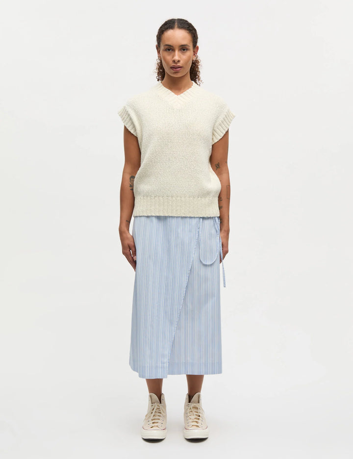 Mia Poplin Wrap Skirt, Pinstripe